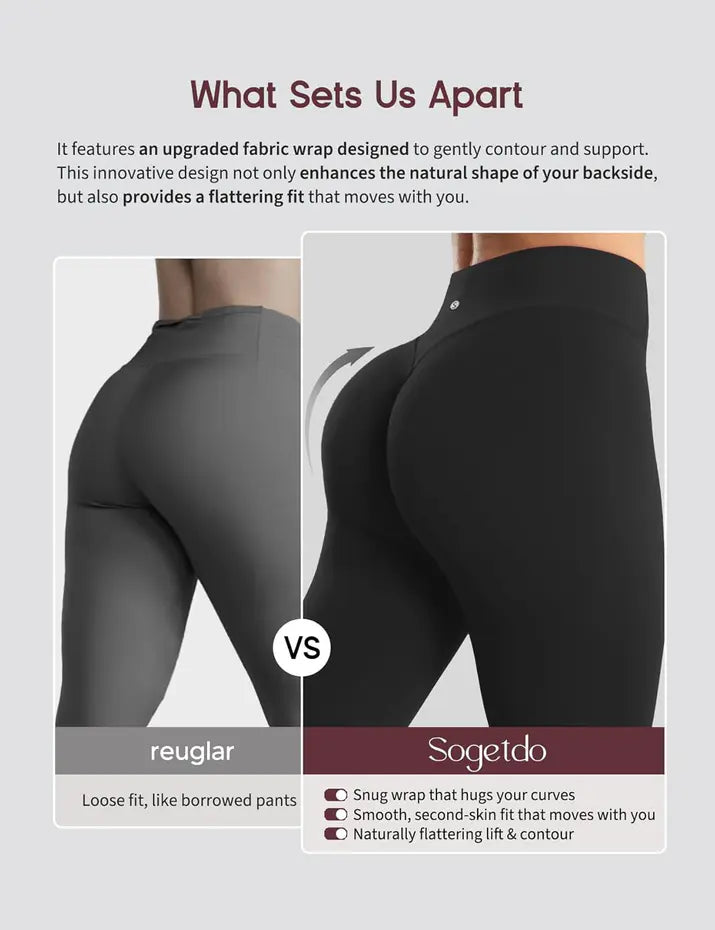 Butt Lifting Leggings for Women comparison showing snug fit vs regular fit for enhanced silhouette.