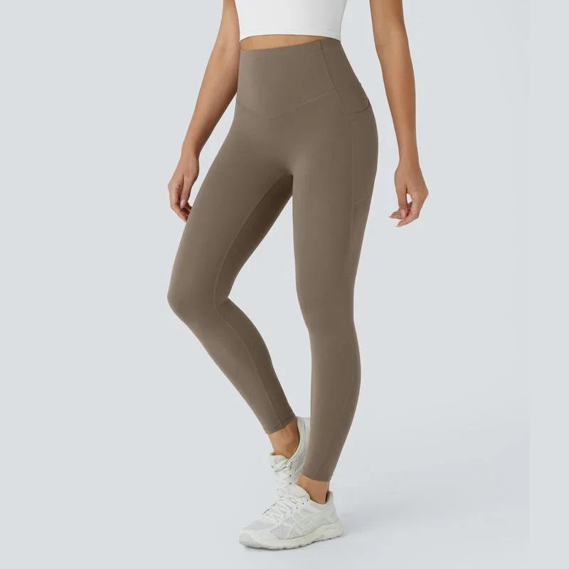 Butt Lifting Leggings for Women in brown color, featuring tummy control and soft stretchy fabric.