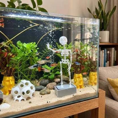 3D Printed Dancing Skeleton Aquarium Bubbler Plastic.